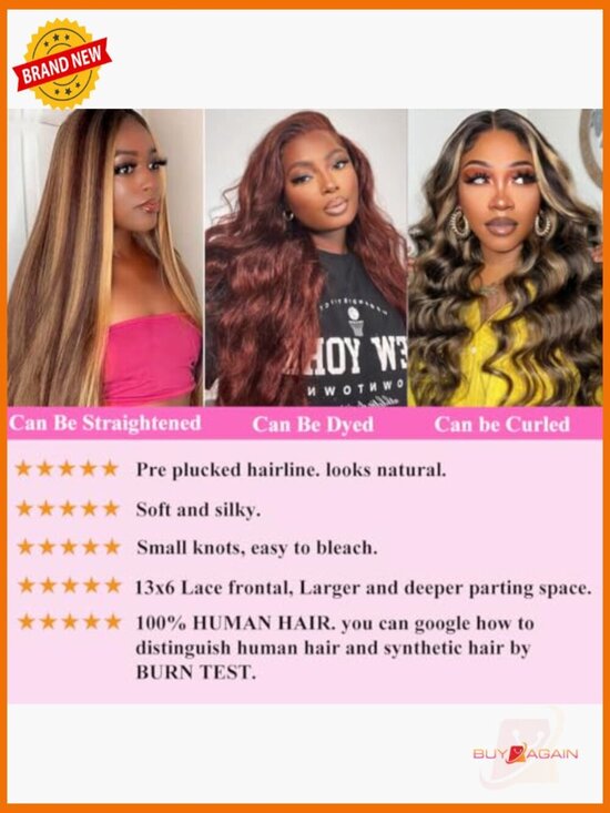 13x6 Lace Front Wig Human Hair Highlight Ombre Body Wave 180 Density 24 Inch main image 4